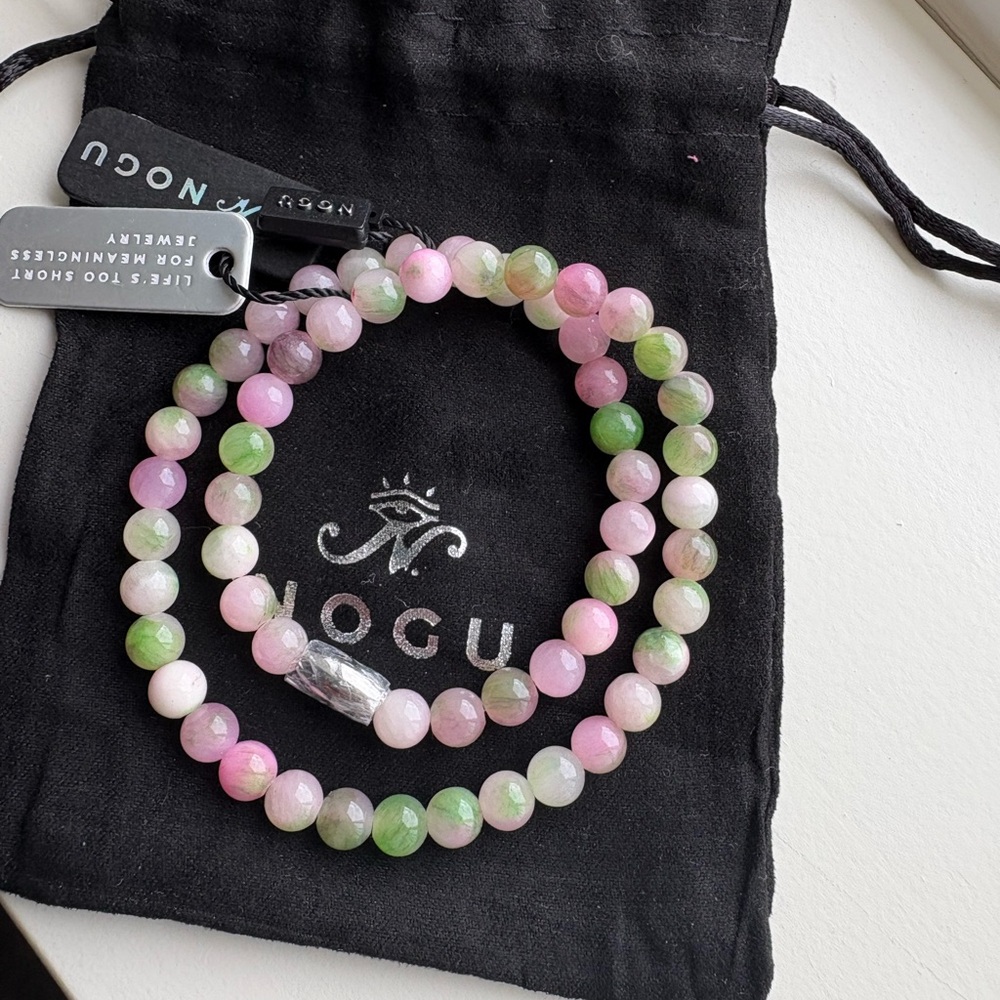 NOGU pink and green beaded gemstone wrap, new with tags